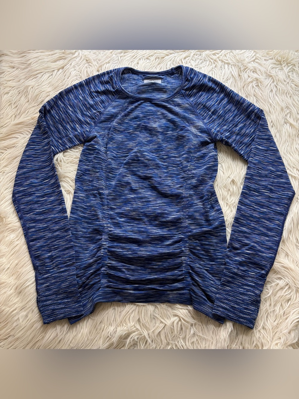 Athleta Fastest Track Ruched Long Sleeve Athletic Top Shirt Blue Thumb Holes S